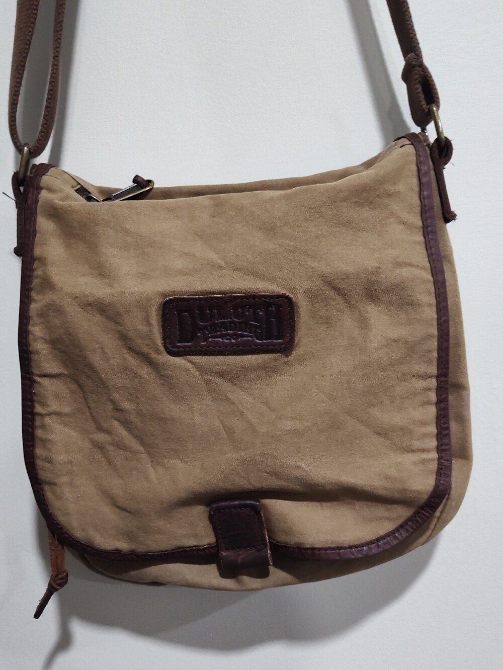 Duluth Trading Co Oil Cloth Sling Crossbody Messenger Shoulder Bag, Brown/Tan